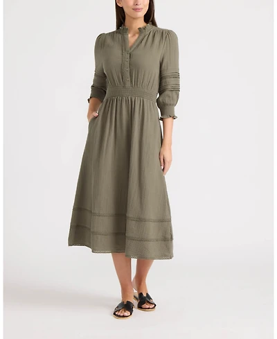 Ellen Tracy Women's Button Front Double Gauze Dress