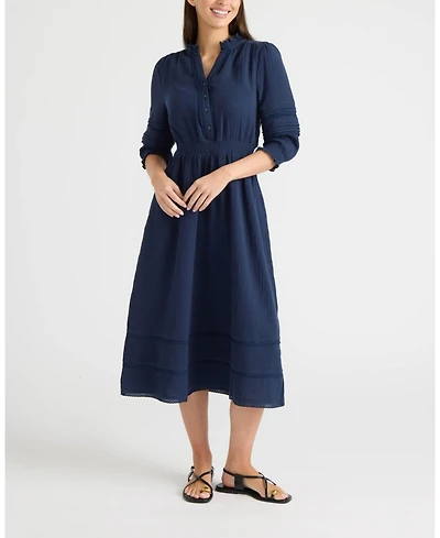 Ellen Tracy Women's Button Front Double Gauze Dress