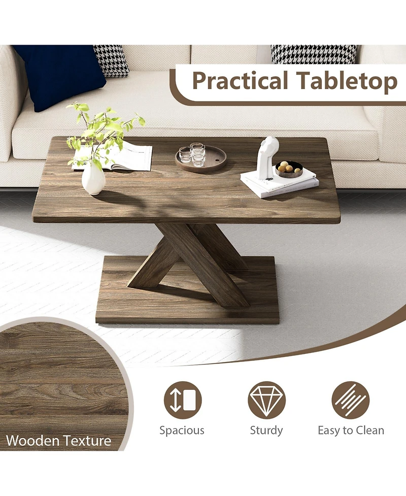 Slickblue Rectangular Coffee Table Stable Wood Frame