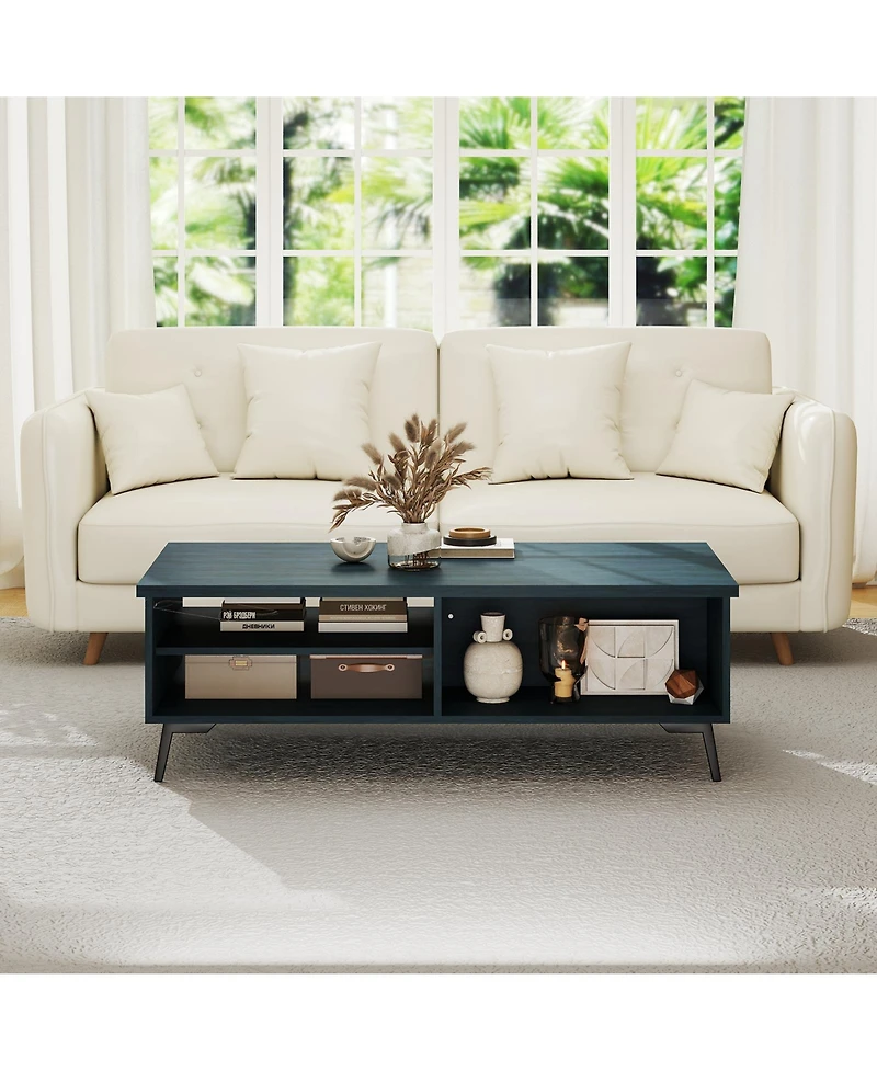 Slickblue 2 Tier Coffee Table Mid Century with Storage Compartments