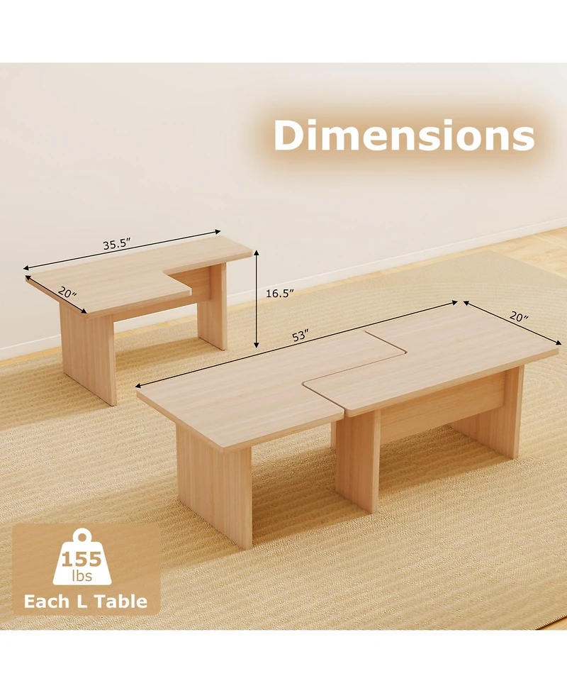 Slickblue L-Shaped Modular Coffee Table Set of 2, Center Tables for Small Space