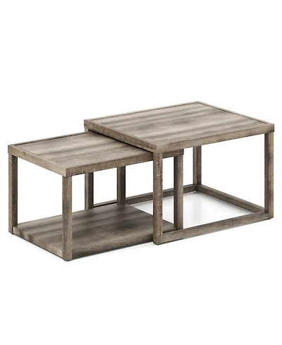 Slickblue Set of 2 Stackable Rectangular Coffee Tables Nesting Grey