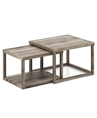 Slickblue Set of 2 Stackable Rectangular Coffee Tables Nesting Grey