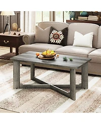 Slickblue Coffee Table with Rubber Wood X Shaped Base