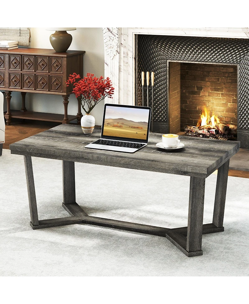 Slickblue Coffee Table with Rubber Wood Cross Shaped Base