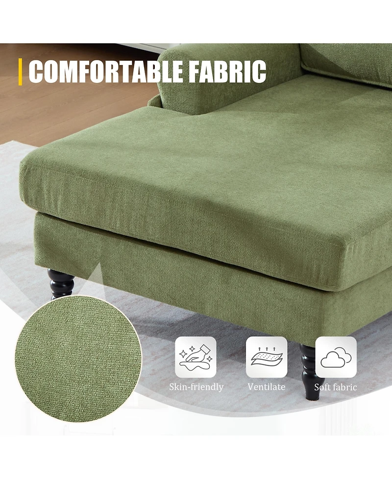 Rainsken Extra Large Leisure Chaise Lounge Recliner, Soft Chenille Single Sofa Chair with Wood Legs and Side Pockets for Living Room and Bedroom