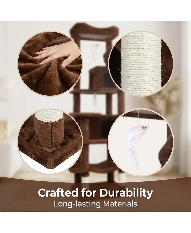 Aostirmotor 68" Cat Tree with Hammocks, Hanging Basket, Cat Cave and Scratching Posts, Plush Cat Tower for Indoor Cats