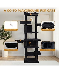 Aostirmotor 68" Cat Tree with Hammocks, Hanging Basket, Cat Cave and Scratching Posts, Plush Cat Tower for Indoor Cats