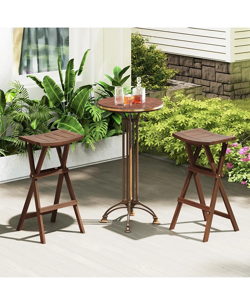 Gymax Bar Stools Set of 30'' Folding Bar Height Stools w/ Saddle Seat and Footrest