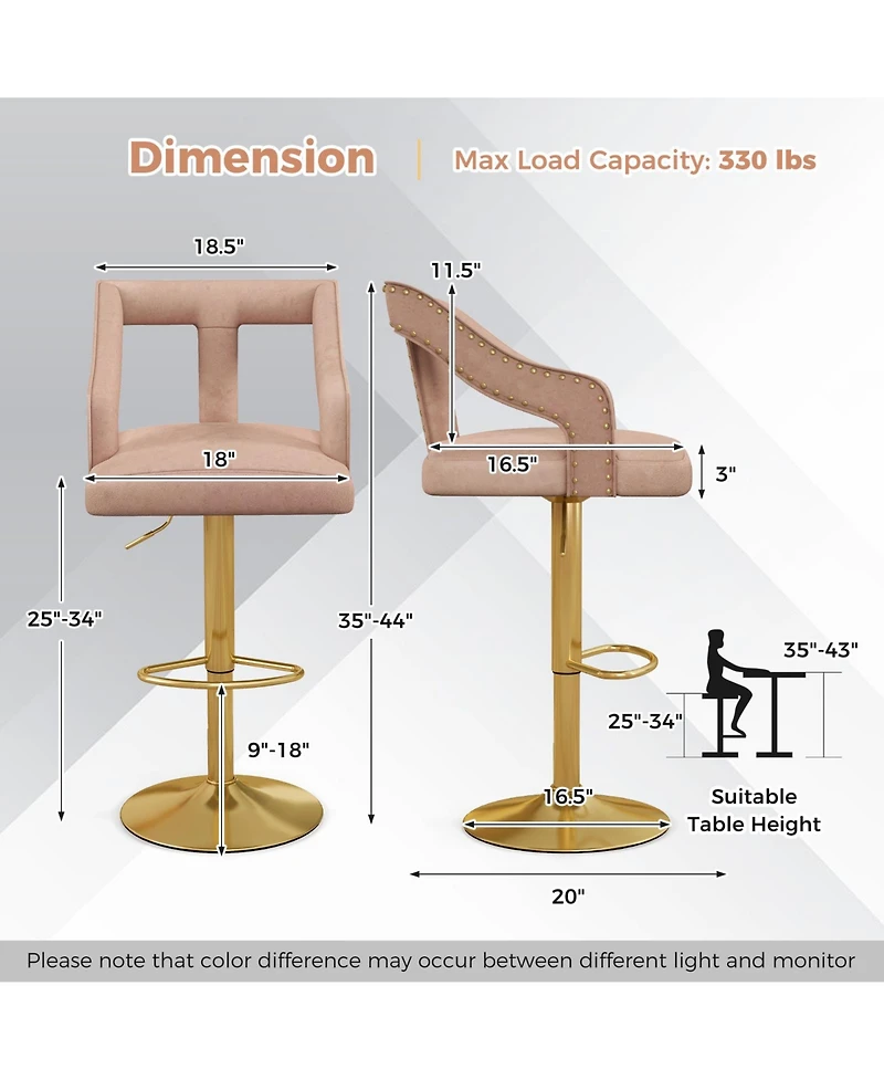 Gymax 4 Pcs Adjustable Swivel Bar Stool w/ Footrest 2-Layer Electroplated Metal Base