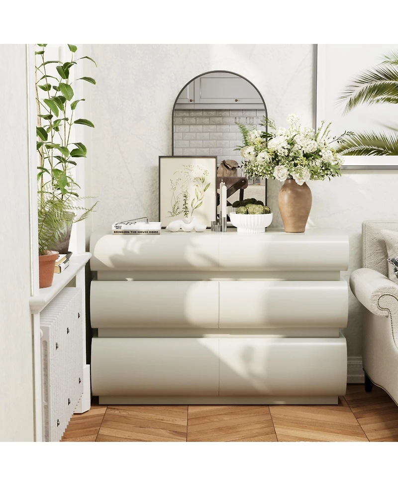 Clihome 6 Drawer Dresser for Bedroom, Dresser No Handle, Modern 6 Chest of Drawers with Wide Storage