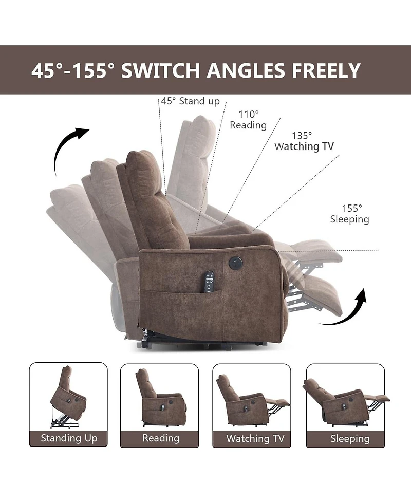 Maison Boucle Chenille Power Lift Recliner Chair for Elderly with Massage, Heat & Usb, Single Motor Electric Seniors