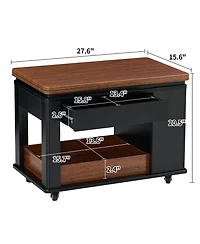 Rainsken Modern Coffee Table, Multi-Tier Storage Side Table with Foldable Top and Casters, Center Table for Living Room