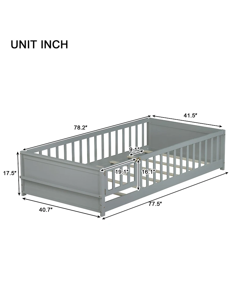 Clihome Twin Floor Bed with Built-in Book Rack and Door