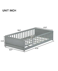 Clihome Twin Floor Bed with Built-in Book Rack and Door