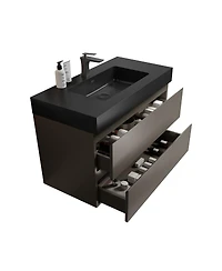 Sillysis Luxury Wall Mounted Bathroom Vanity with Sink, Modern Floating Double Drawer Storage, Matte Basin, Pre-assembled