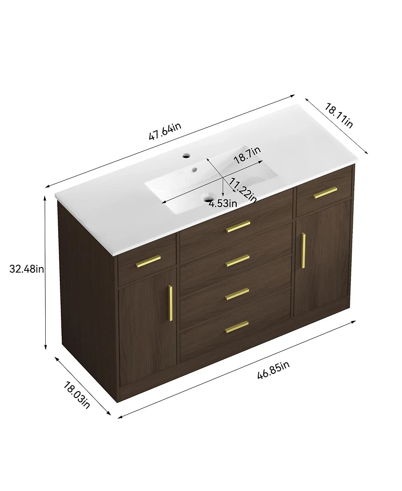 Sillysis Bathroom Vanity with Resin Top, 6 Drawers and 2 Soft Close Doors, Transitional Storage for Modern Bathroom