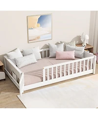 Clihome Twin Floor Bed with Built-in Book Rack and Door