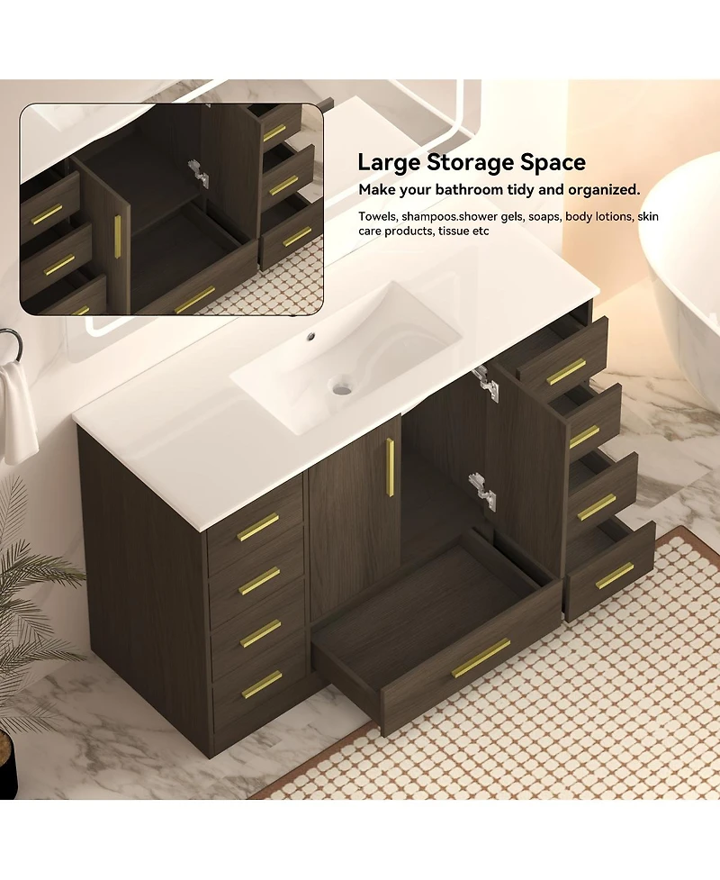 Sillysis Bathroom Vanity with Resin Sink, Soft Close Doors, 9 Storage Drawers and Mdf Cabinet, Transitional Modern Design