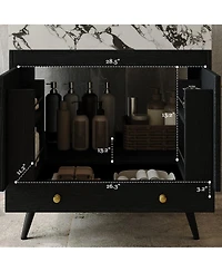 Sillysis 30" Freestanding Bathroom Vanity with Walnut Faux Marble Top, Ceramic Sink, Soft Close Storage for Small Bathrooms