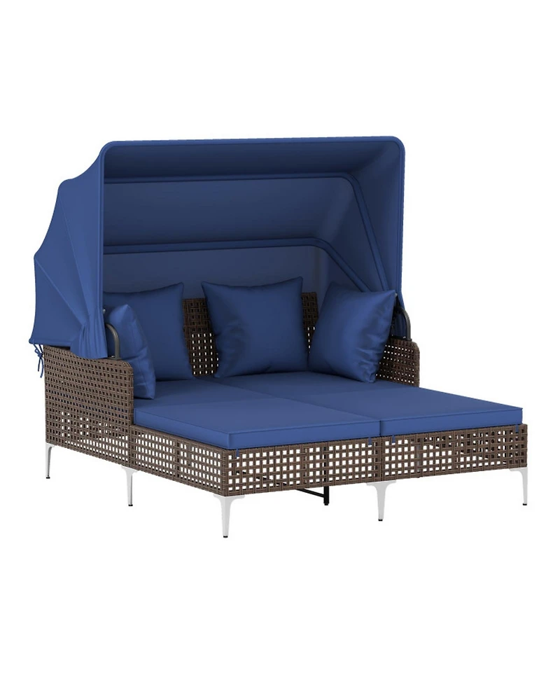 Gouun Outdoor Wicker Daybed with Retractable Canopy