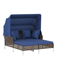 Gouun Outdoor Wicker Daybed with Retractable Canopy