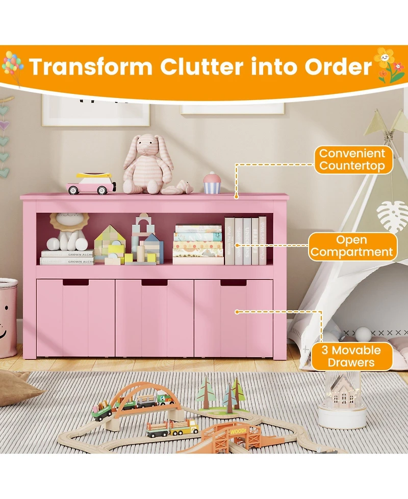 Sugift Kids Toy Storage Cabinet with Drawers Wheels and Cube Shelf