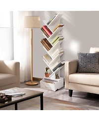 Gouun 10-Tier Tree-Shaped Bookshelf with Fabric Drawer