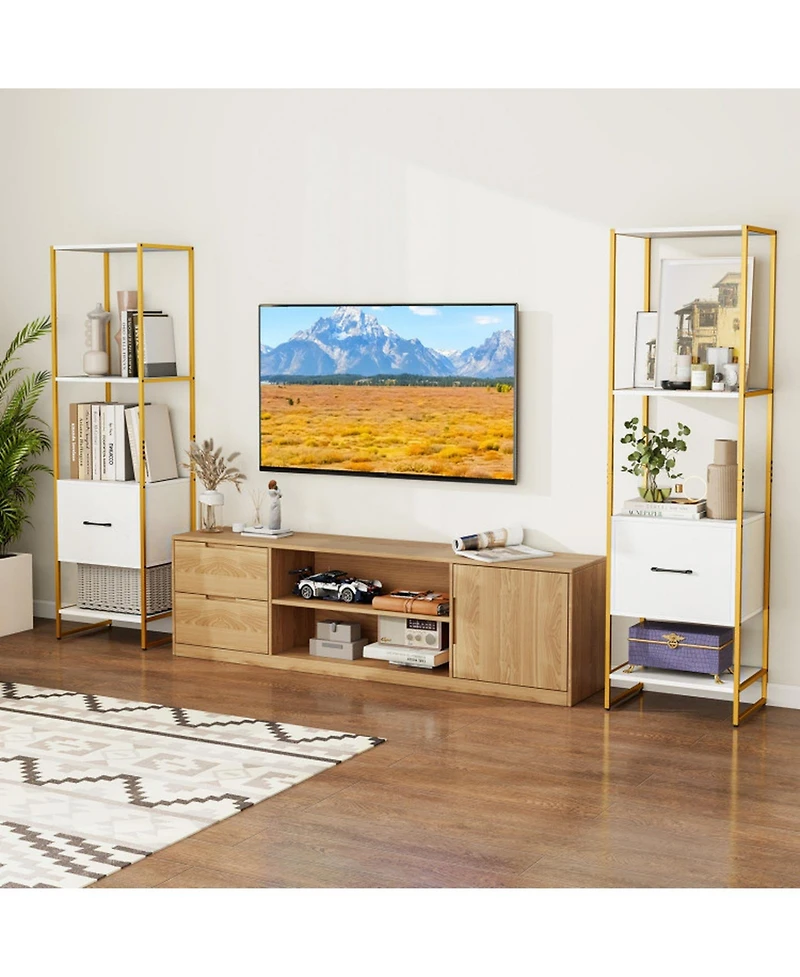 Gouun 5-Tier Narrow Bookcase with Storage Drawer and Metal Frame