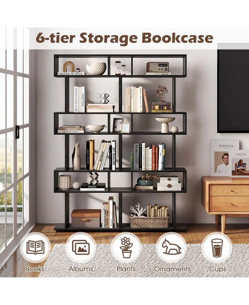 Gouun 6-Tier Geometric Bookshelf with Anti-Tipping Kits
