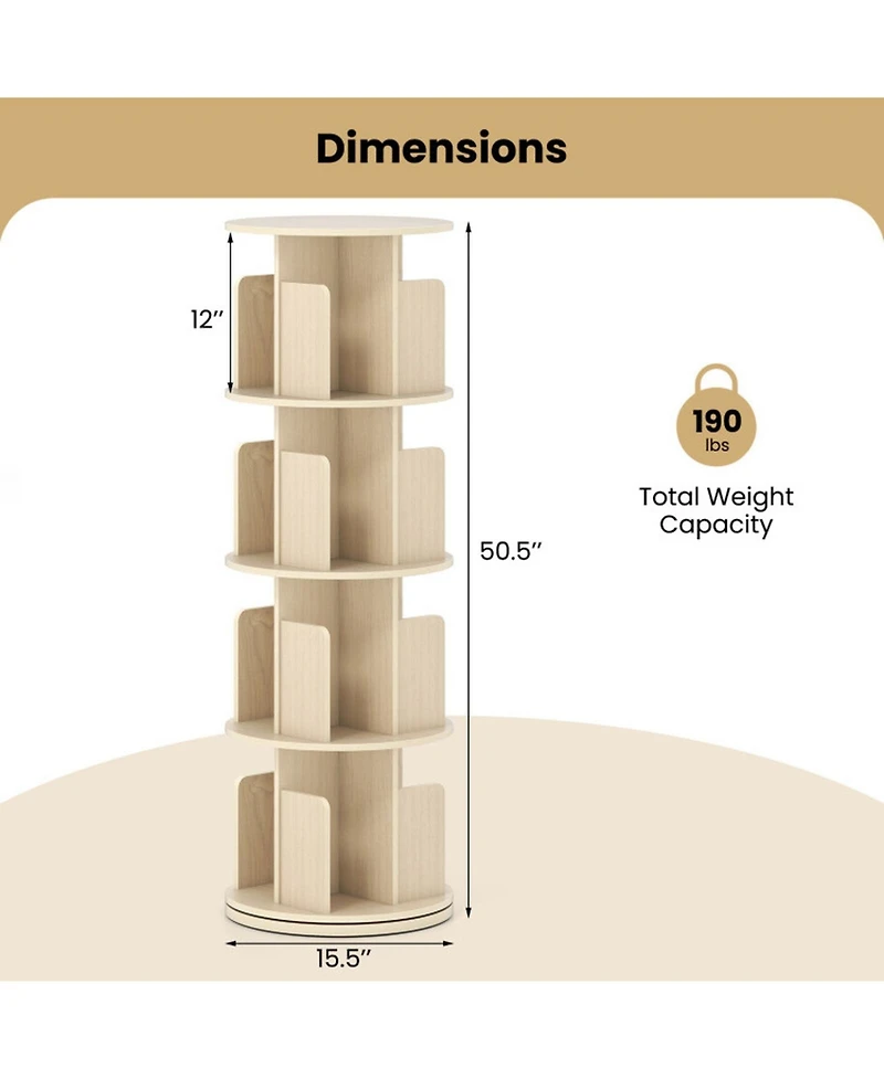 Gouun 4-Tier Rotating Bookshelf with 360-Degree Swivel Base