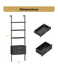 Gouun 6-Tier Ladder Bookcase with 2 Drawers and Metal Frame
