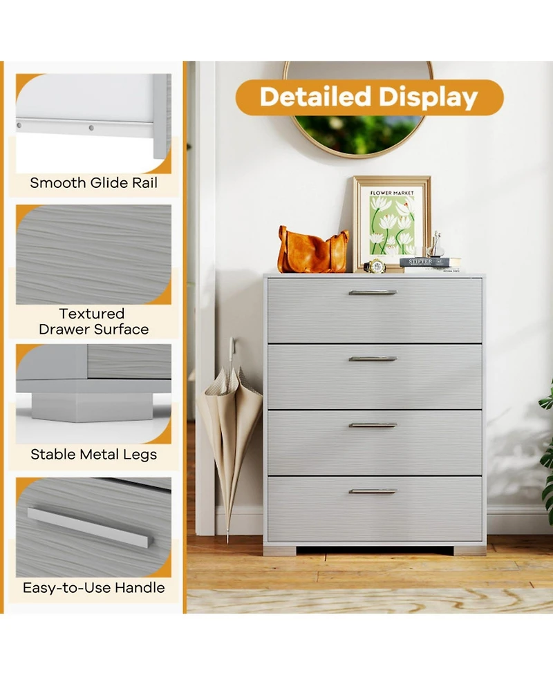 Gouun 4-Drawer Storage Cabinet with Metal Legs and Anti-Toppling Devices