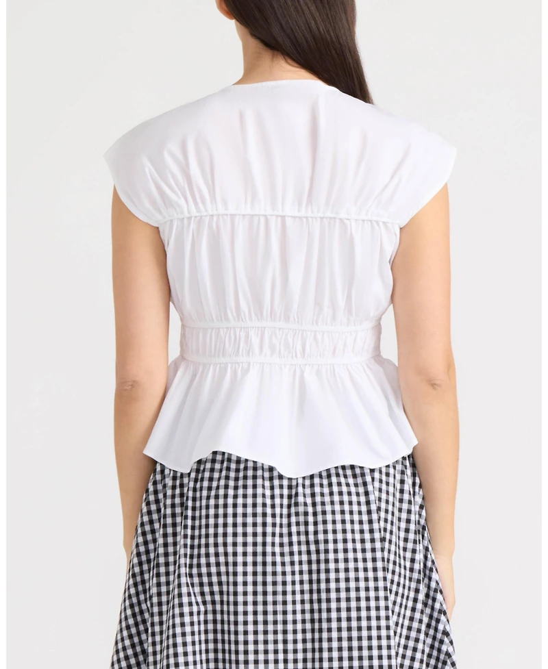 Ellen Tracy Women's Shirred Sleeveless Top with Front Ties