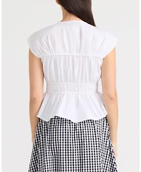 Ellen Tracy Women's Shirred Sleeveless Top with Front Ties