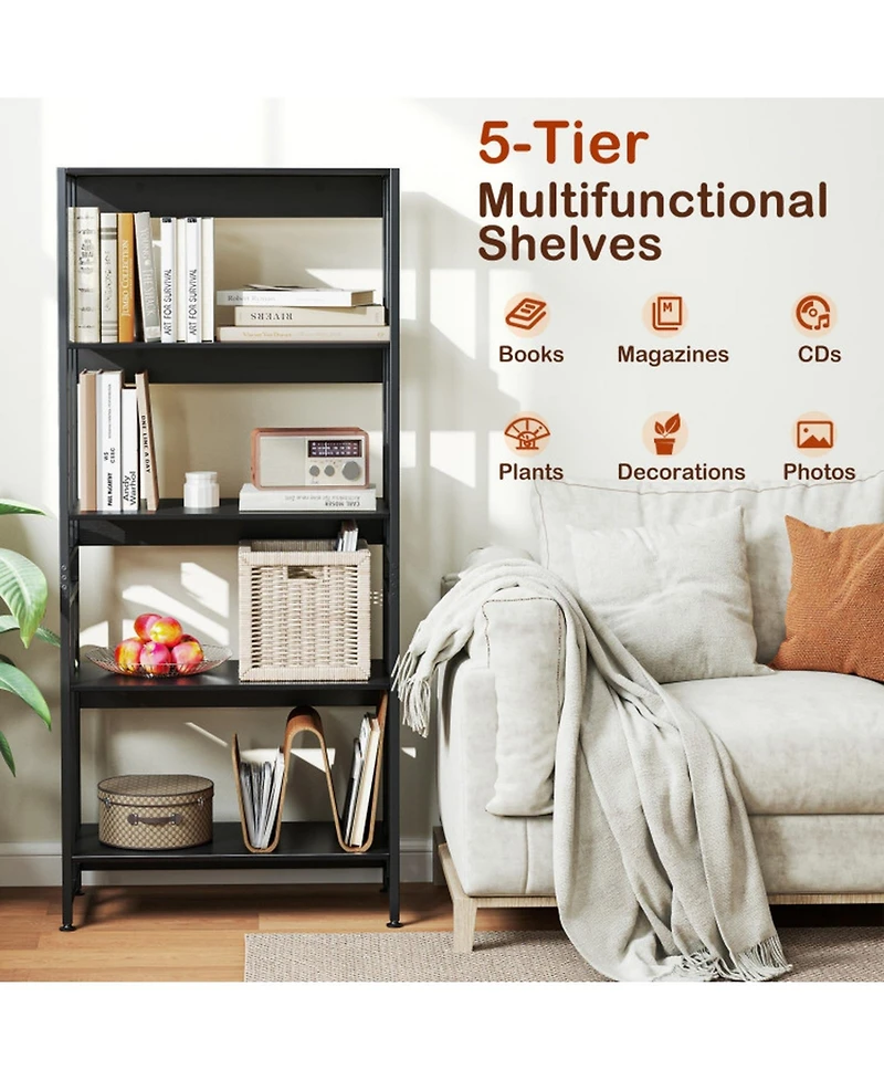 Gouun 5-Tier Bookshelf with Adjustable and Tiltable Shelves