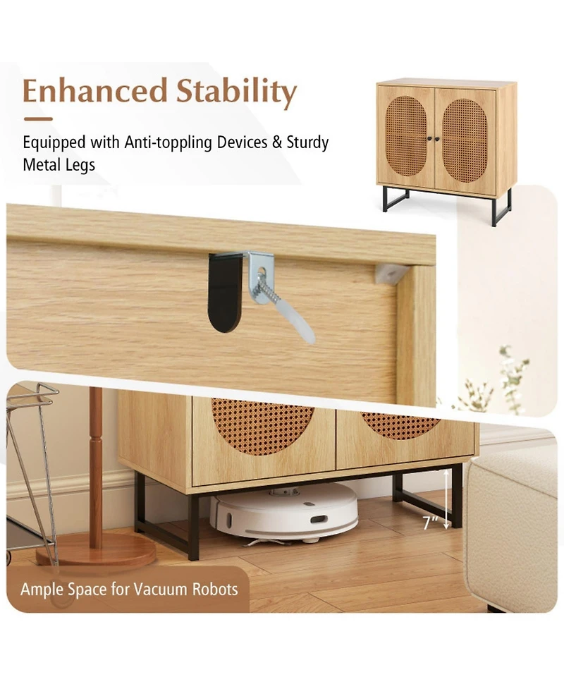 Gouun Rattan Door Buffet Cabinet with Adjustable Shelf