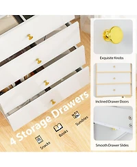 Gouun 4-Drawer Modern Storage Cabinet with Fluted Glass Door