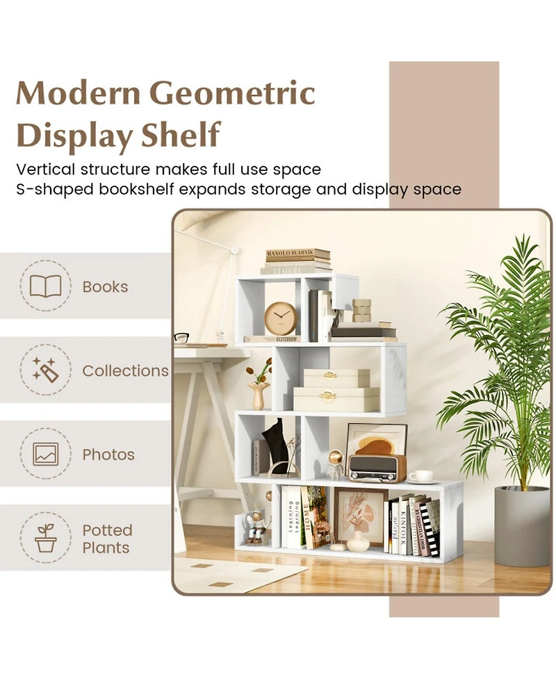 Gouun 5-Tier S-Shaped Geometric Bookshelf with Open Cubes