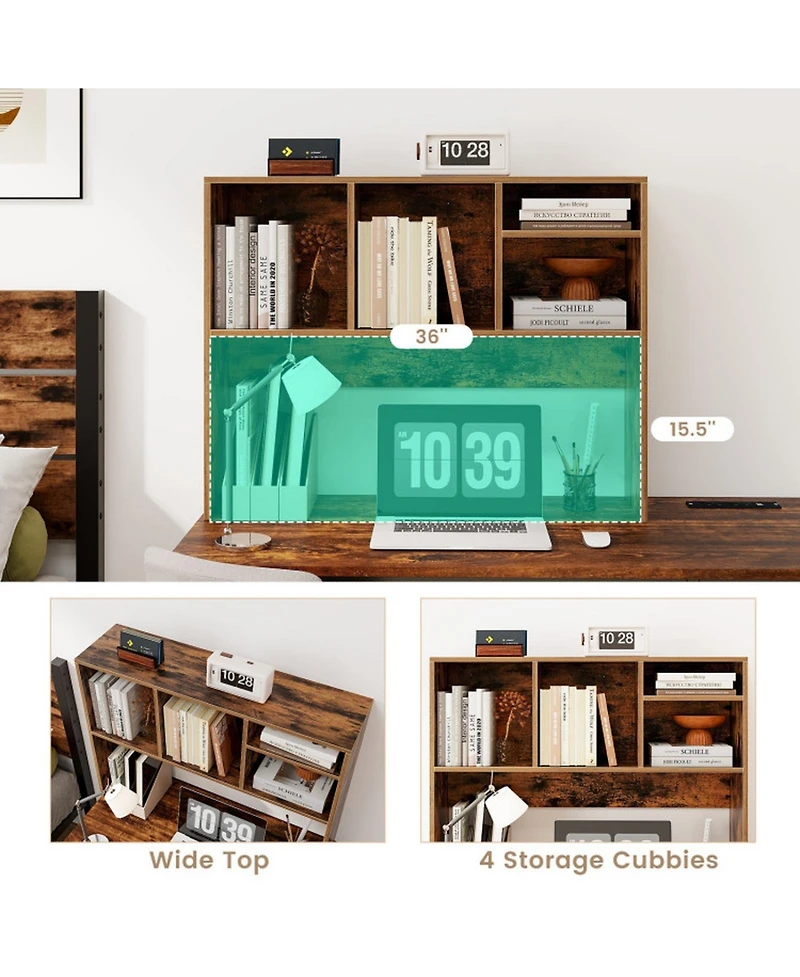 Gouun Desktop Bookcase with 4 Cubbies and Open Back Compartment