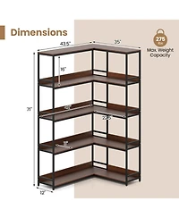 Gouun 5-Tier L-Shaped Corner Bookshelf with Metal Frame