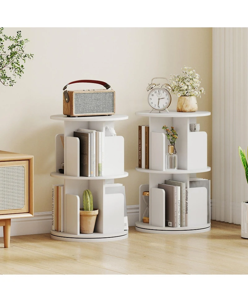 Gouun 2-Tier Rotating Bookshelf with Dividers and Swivel Base