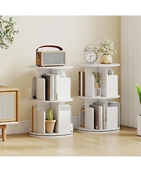 Gouun 2-Tier Rotating Bookshelf with Dividers and Swivel Base