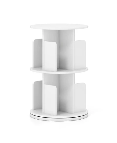 Gouun 2-Tier Rotating Bookshelf with Dividers and Swivel Base