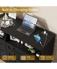 gaomon 6 Drawer Dresser for Bedroom, with Rgb Led Lights and Power Outlet