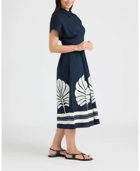 Ellen Tracy Women's Button Front Pleated Shirt Dress