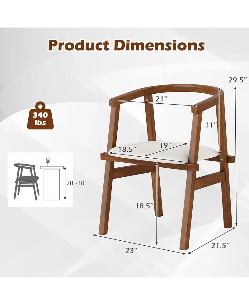 Sugift Solid Wood Dining Chairs Set of Two with Wrap Armrests