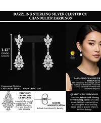 Elegant Sterling Silver & Rhodium-Plated Marquise, Pear, and Round Cubic Zirconia Cluster Earrings