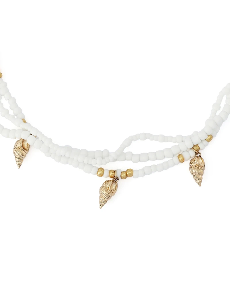 Steve Madden White Vintage Luxe Shell Beaded Layered Necklace
