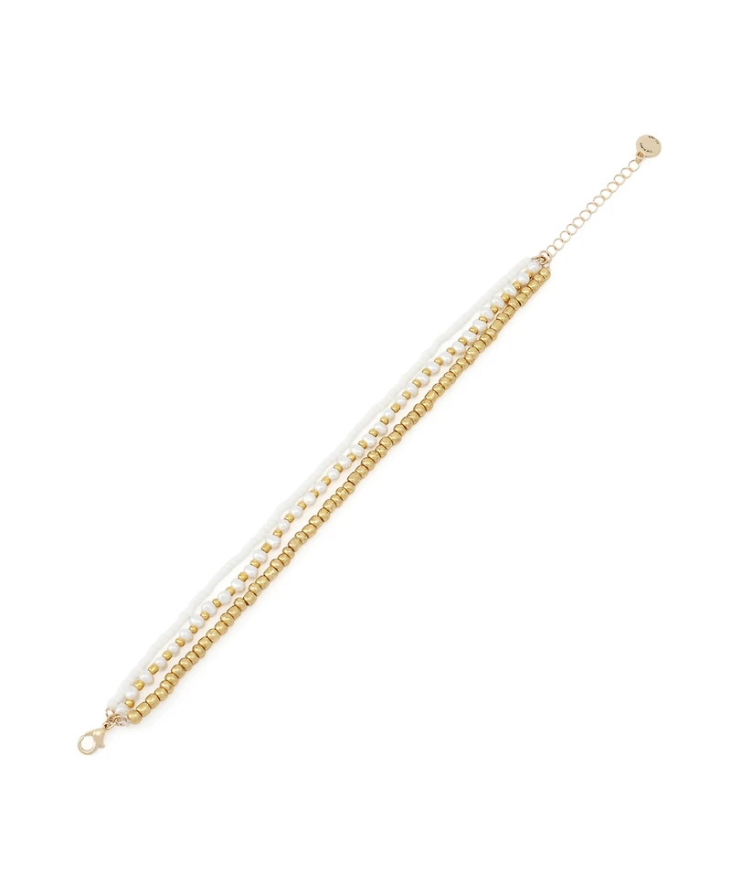 Steve Madden White Vintage Luxe Shell Beaded Layered Anklet